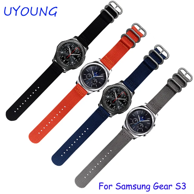 Pour samsung gear s3 classique/forntier bracelets 22mm nato nylon bande de montre 3 anneau