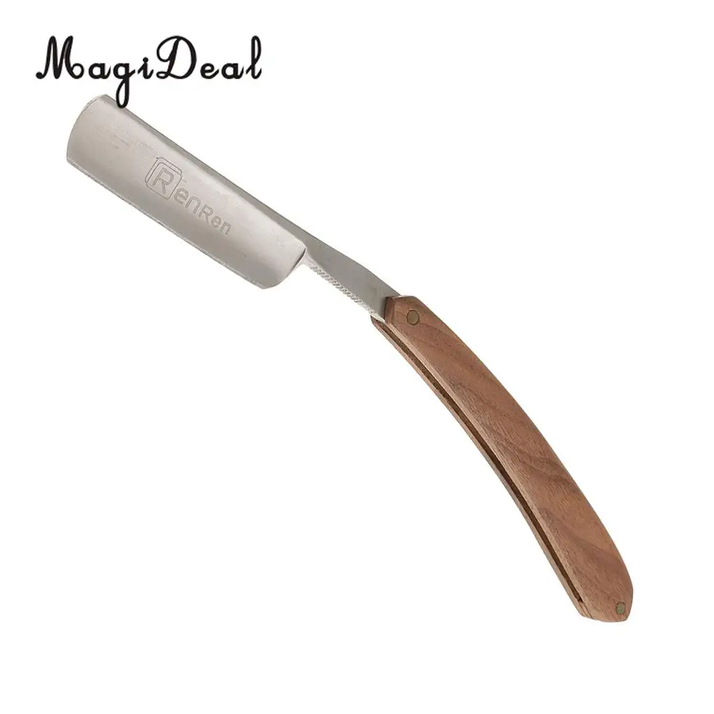  MagiDeal Men's Folding Stainless Steel Wooden Handle Barber Shaving Straight Razor High quanlity