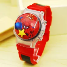 Tide boy spiderman watch cartoon children digital electronic watch boy girl baby flip hair flash
