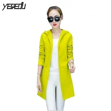 #4007 2017 Spring Neon green Casual Long trench coat Good quality Windbreaker Slim Cardigan Thin With hooded Female overcoat