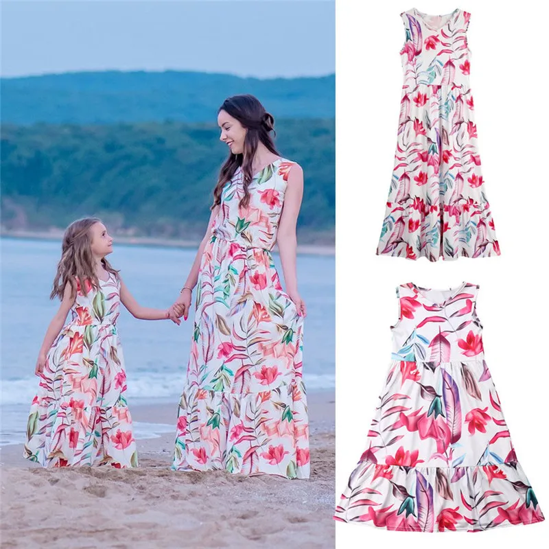 

2019 New Summer Family Matching Parent-child Princess Dress Mom Daughter Floral Dress Mother And Daughter Clothes Cotton