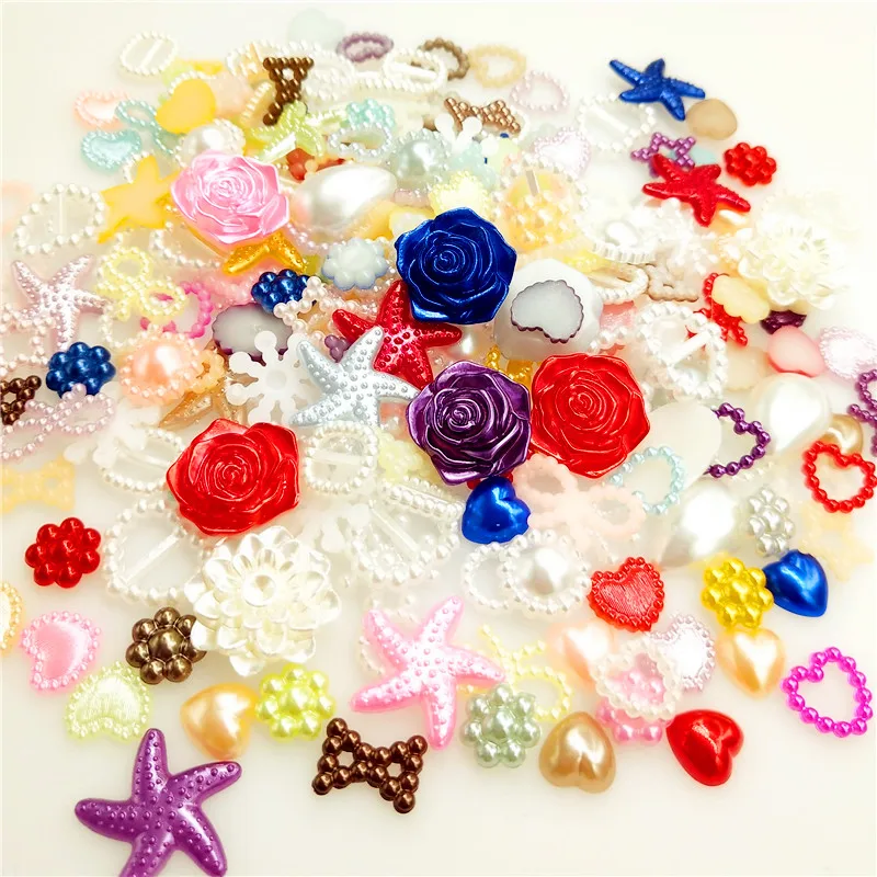 

100PCS/lot 4-20mm Half Round Pearls Seastar Bow Rose Rhinestone Flat Back Pearls Bead Loose Beads Gem Star Heart ABS Flatback