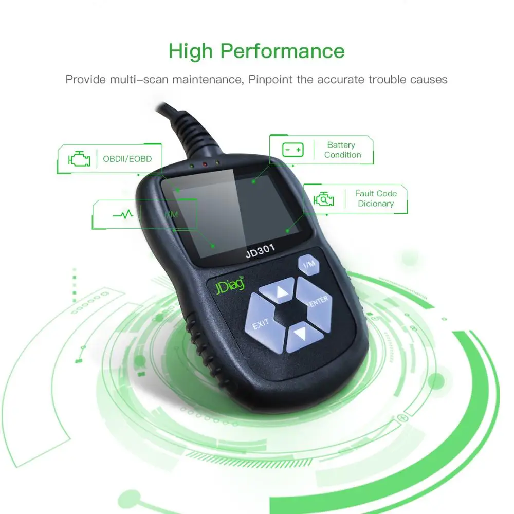 Высококачественный Кабель OBDII JDiag JD301 OBD2 сканер кодов OBD 2 Автомобильный