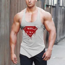 Новые мужские спортивные Бодибилдинг рукавов футболки фитнес глубоко копать Круглый воротник хлопка ассиметричный жилет