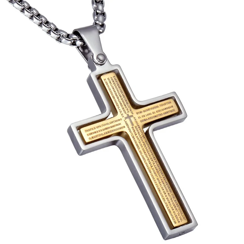 

Two Tone Gold Rotatable Religion Bible Jesus Cross Pendant Necklace Stainless Steel Crucifix Necklaces Christian Jewelry