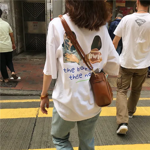 

Character Printed Casual Letter Simple Fashion White O-neck 2019 New Arrival Basic All Match Short Sleeve T-shirts