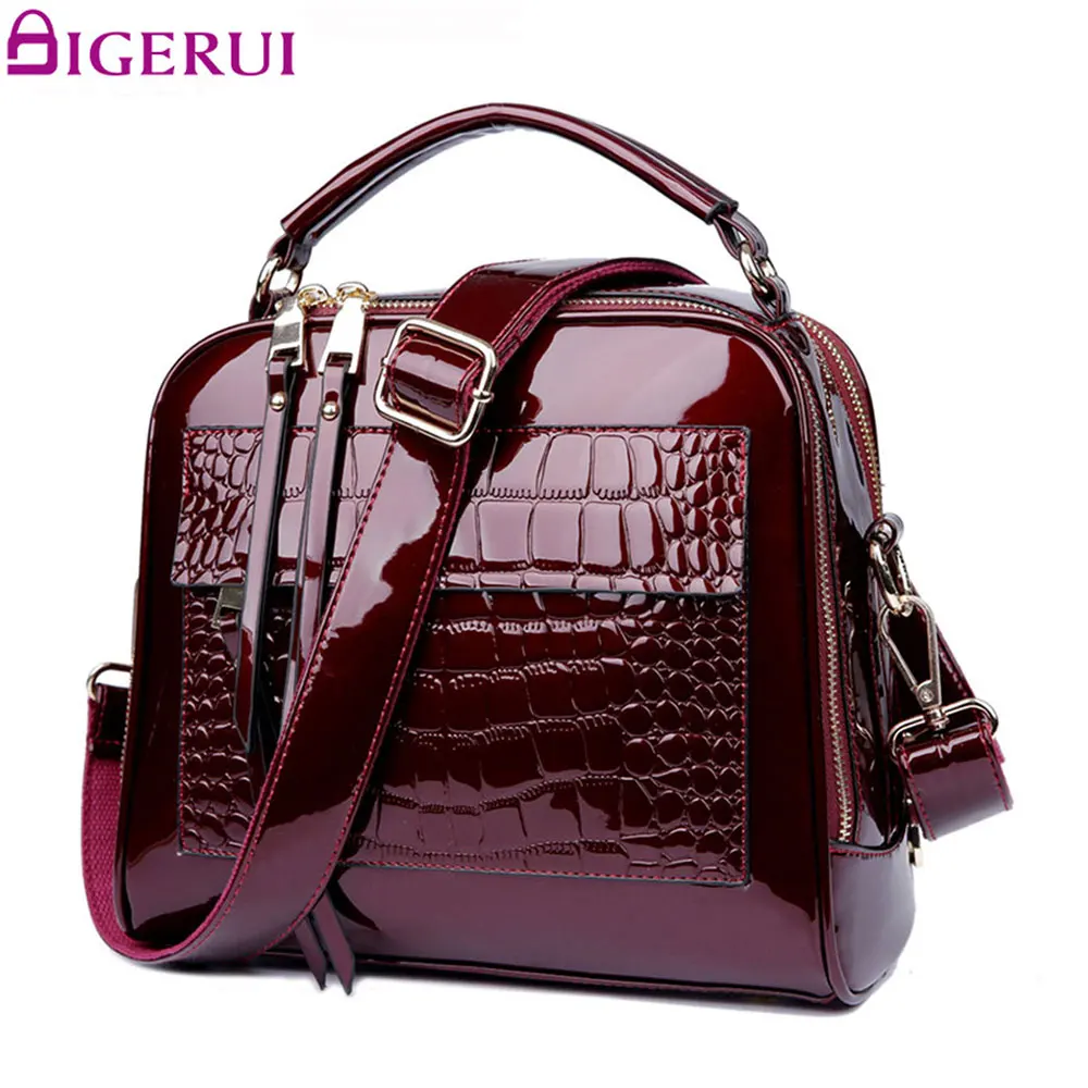 DIGERUI New Women Bag Patent Leather Handbags Crocodile Vintage Women Totes Bag Female Luxurious ...