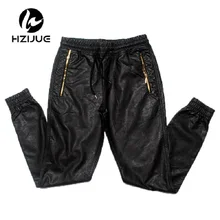 Мужские кожаные штаны в европейском и американском стиле, известный бренд класса люкс, штаны с перекрестными ремешками на молнии в стиле панк, черные свободные штаны в стиле хип-хоп для мужчин