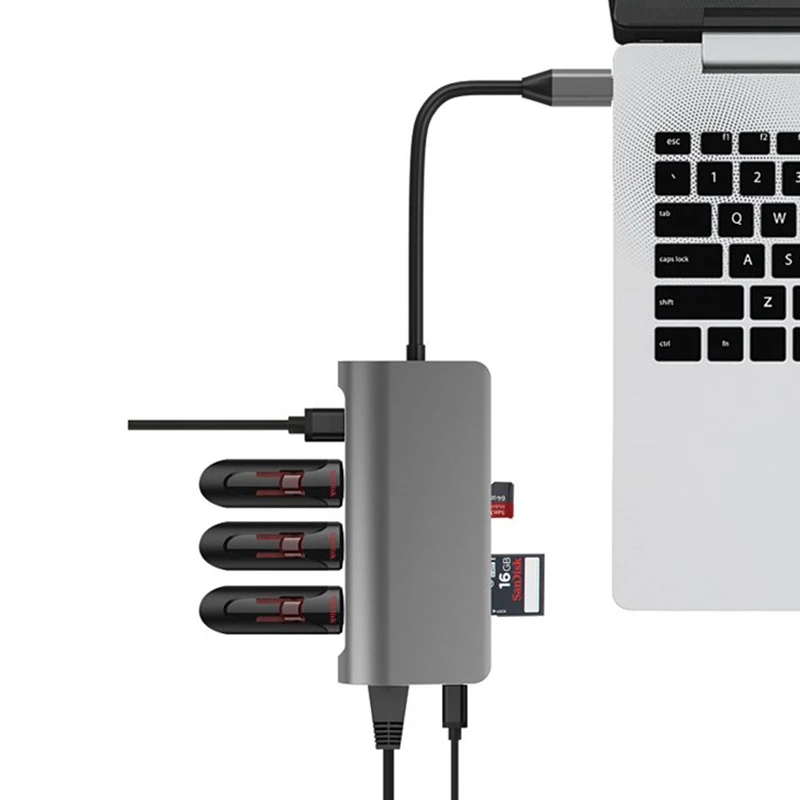 Ult-Best 8-в-1 2Usb Порты и разъёмы Тип-C концентратор USB док-станция для Поддержка 4K x 2K Hdmi Ethernet Rj45 Lan порт Gigabit Sd/Tf Card Reader Pd зарядка
