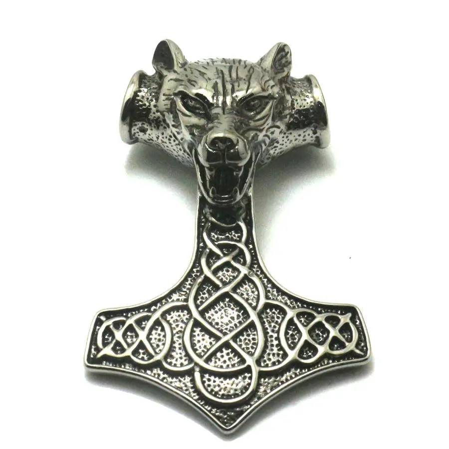 

Huge Heavy Men Boy Cool 316L Stainless Steel Punk Gothic Polishing Classic Big Wolf Pendant Thor's Hammer Newest Pendant