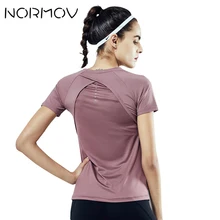 NORMOV спортивный тренажерный зал Топ для женщин тренировки короткий рукав сетки Йога Рубашка женская ночная одежда для бега молния Твердые футболки 2 цвета
