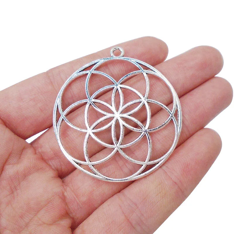 

10 x Tibetan Antique Silver Tone Large Hollow Open Flower Life Round Charms Pendants 2 Sided for Jewelry Making Findings 44mm