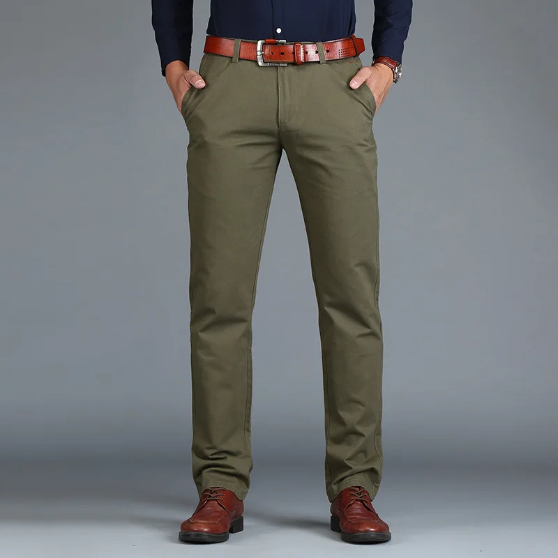 New Men's Pants Straight Loose Casual Trousers Large Size Cotton Fashion Men's Business Suit Pants Green Brown Grey