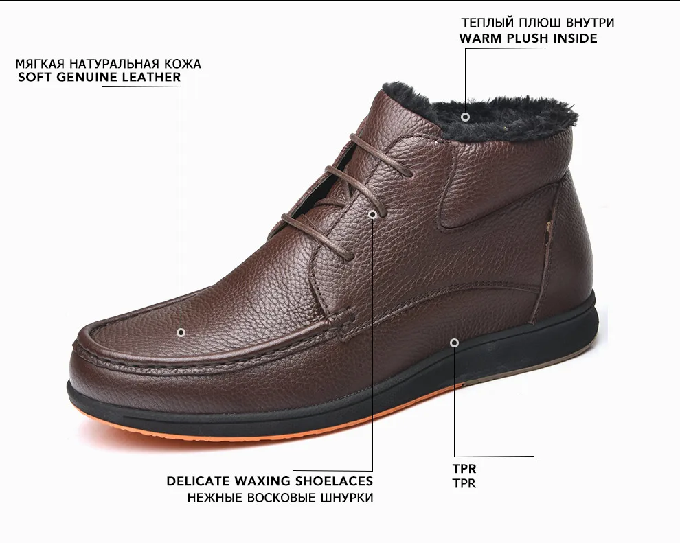 OSCO/брендовые зимние ботинки; мужские модные ботильоны из натуральной кожи; обувь на плоской подошве; Мужская обувь высокого качества на меху; очень теплые зимние ботинки