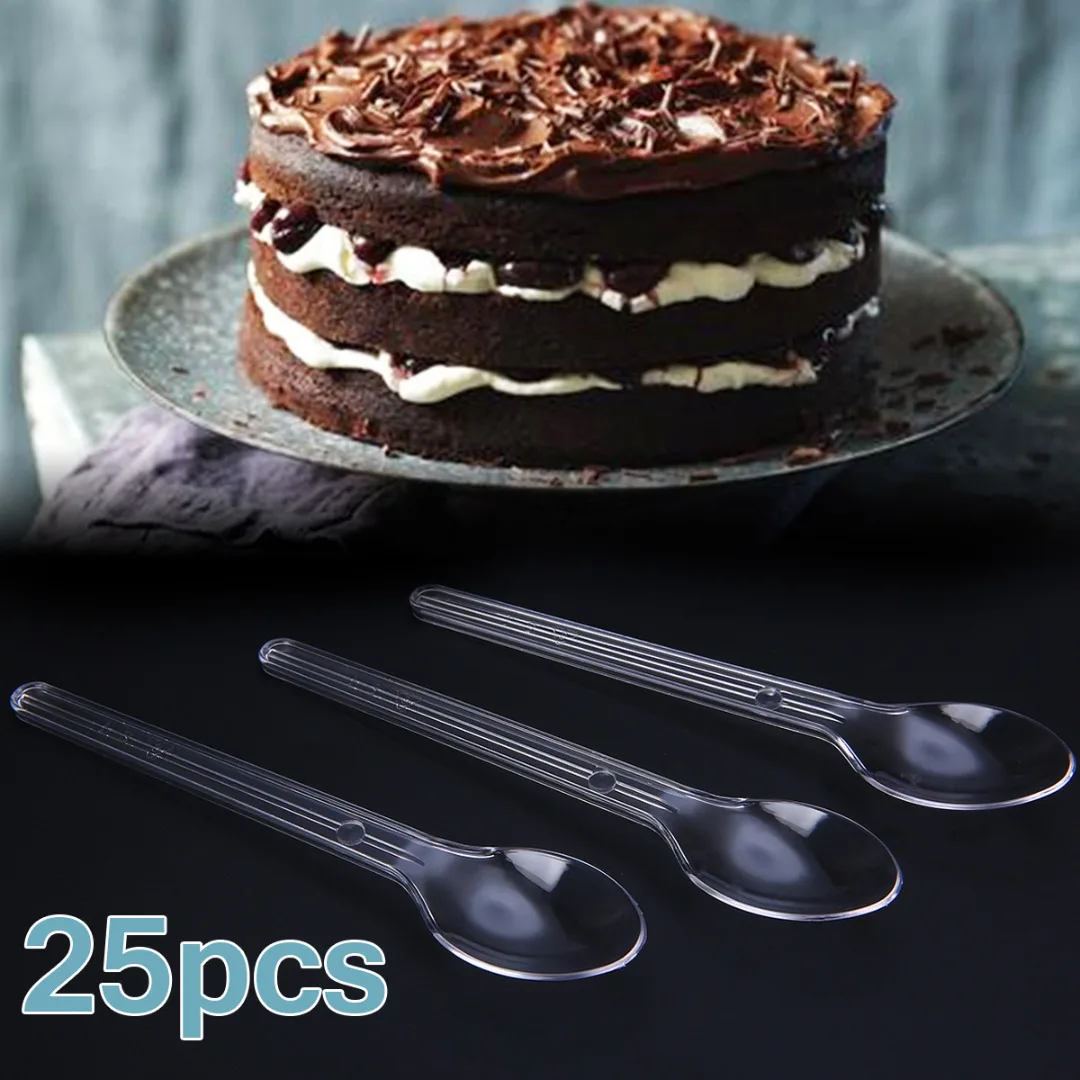 25/50pcs Disposable Spoon Dessert Mini Spoons Party Serving Teaspoon Ice Cream Plastic Spoon 12 x 2.3cm