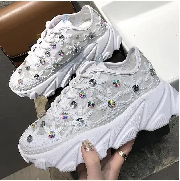 

2019 Spring New Fashion Women Casual Shoes Comfortable Breathable print crystal vulcanized shoes wild Woman Sneakers