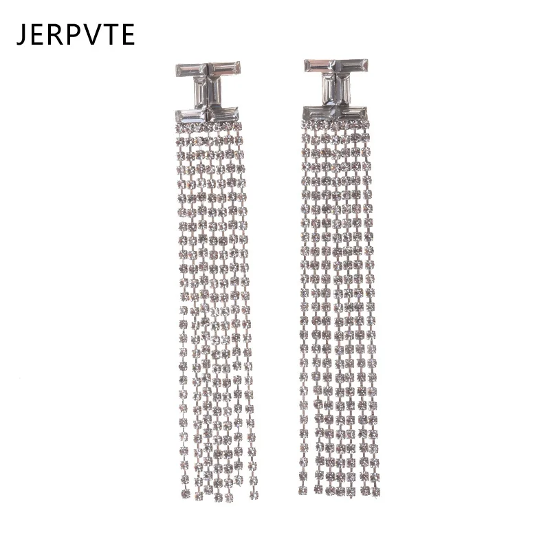 

JERPVTE 2018 Fashion Brand Long Crystal Dangle Drop Earrings For Women Wedding Jewelry Boho Za Statement Tassel Fringe Earrings