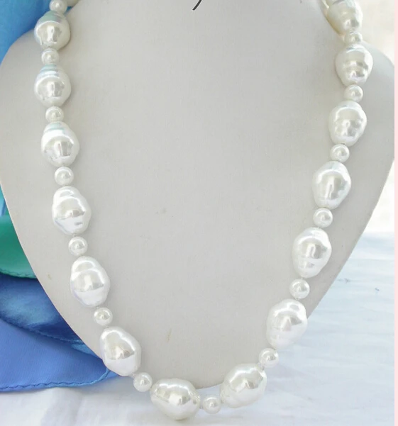 

FREE SHIPPING ****** z3801 LUSTER 24" 22mm white rice/round SOUTH SEA SHELL PEARL NECKLACE