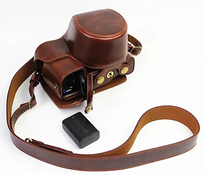 Из искусственной кожи Камера чехол для sony A6000 A6300 Камера сумка Обложка с Батарея открытие + ремень