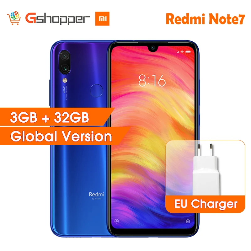 

Global Version Xiaomi Redmi Note 7 Mobile Phone 3GB RAM 32GB ROM Snapdragon 660 Octa Core 4000mAh 6.3" 2340 x 1080 48MP+13MP