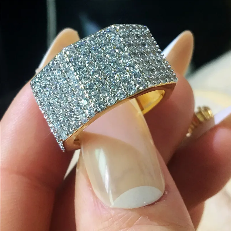 Gold choucong Luxury Ring 925 sterling Silver micro pave AAAAA cz Engagement Wedding Band Rings For Women men Dubai Party Jewelry - Цвет основного камня: Gold