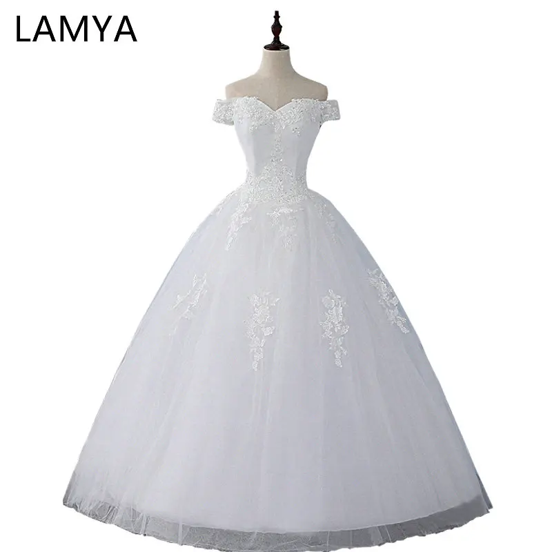 

LAMYA Lace Wedding Dresses 2019 Cheap Customized Bridal Gowns Princess Vintage Wed Dress For Women robe de mariee