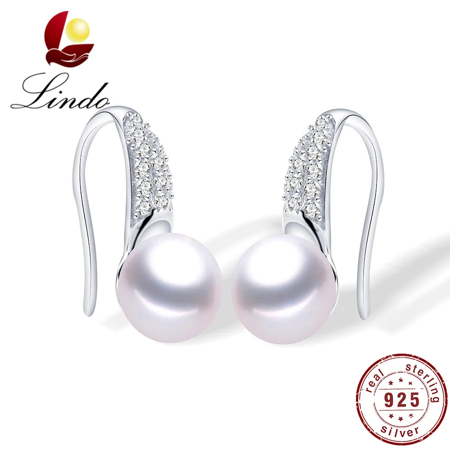 

Lindo Luxury Zircon 925 Sterling Silver Natural Pearl Women Drop Earrings Handmade Classic Freshwater Pearl Jewelry With Box