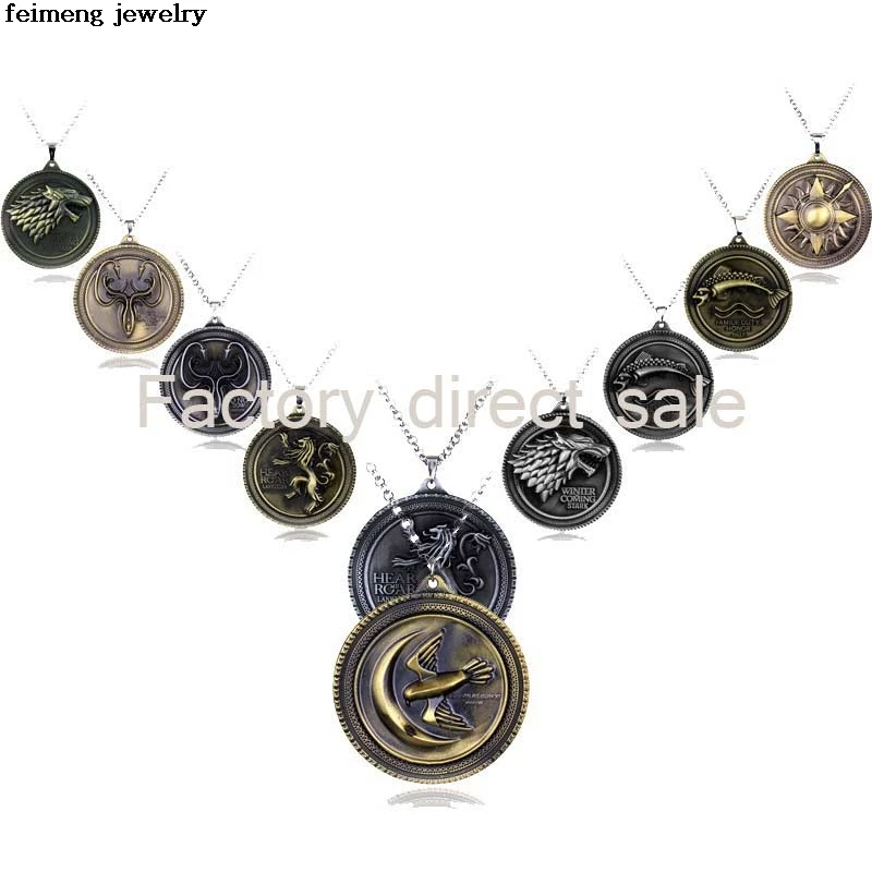 

Cosplay Movie Necklaces Game of Thrones Necklace House Stark Winter Coming Vintage Wolf Necklaces Pendants Women Men Jewelry 10p