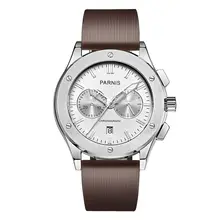 Parnis Pilot V Seriers Световой мужские кожаный ремешок Военная Униформа спортивный хронограф кварцевые часы наручные