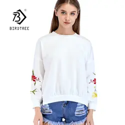 Новинка 2019 года для женщин Вышивка Блузка Толстовка Пуловер Цветок Белый О образным вырезом с длинным рукавом High Street Стиль мода Hots T8D711C