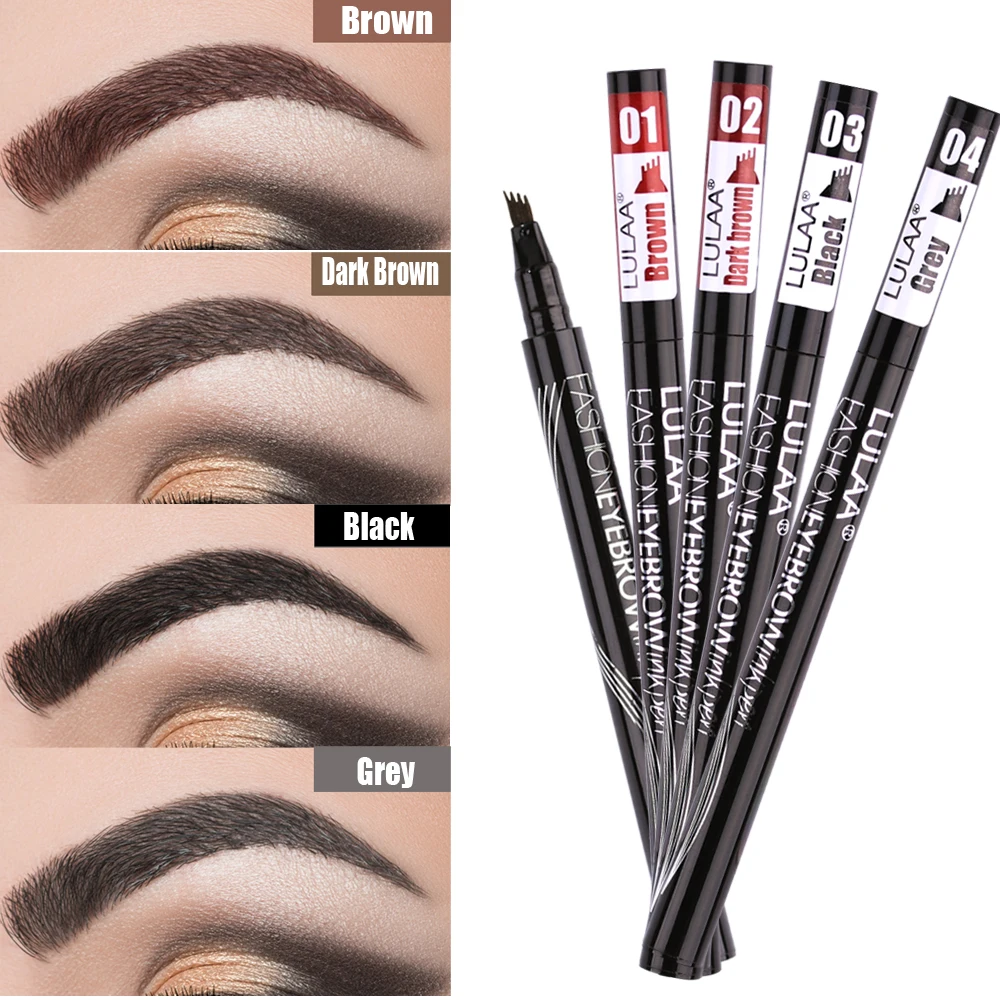 

LULAA Eye Brow Tint Makeup Four Colors Eyebrow Pencil Four-claw Waterproof Natural Eyebrow Pen Brown Black Grey Brush Cosmetics