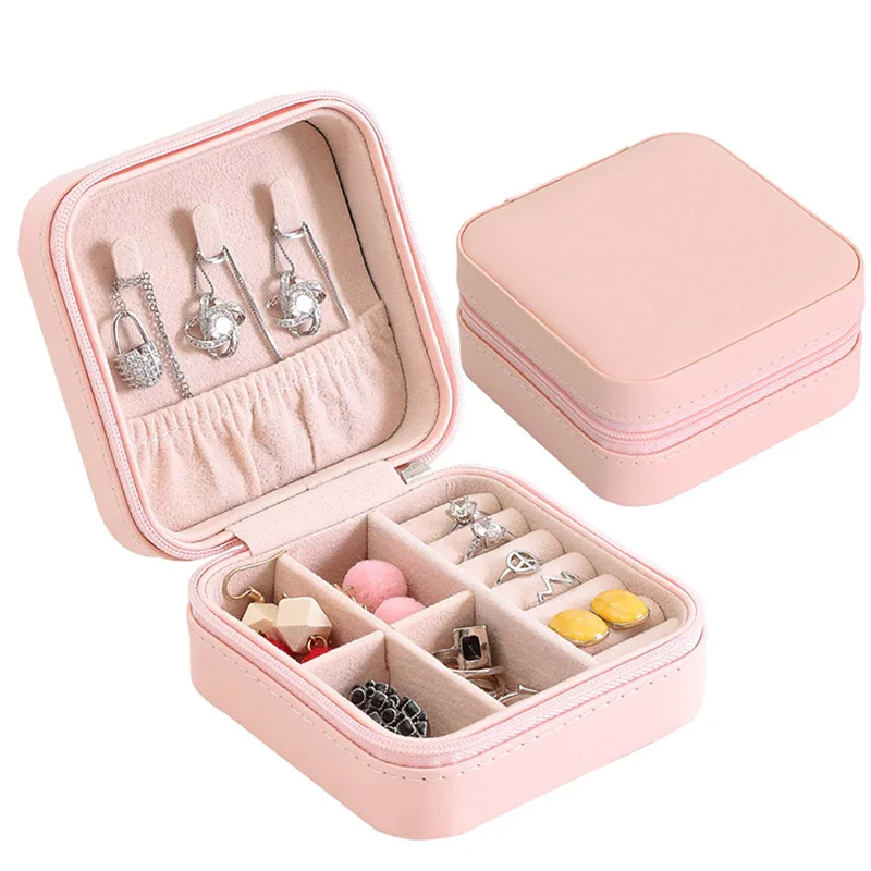 Portable Women Leather Gift Boxes Jewelry Necklace Storage Organizer Zipper Portable Festival Rings Packaging Display Case Portable Women Leather Gift Boxes Jewelry Necklace Storage Organizer Zipper Portable Festival Rings Packaging Display Case