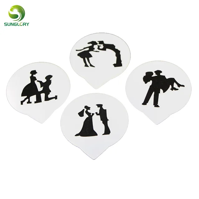 fondant 4pcs small couple lovers cake stencil kitchen cupcake cookie stencils wedding decoration cake template mold