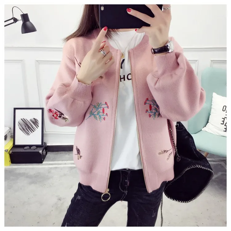

2019 Female Cardigan Cardigans Fashion Autumn Winter Warm Embroidered O Neck Women Long Sleeve Casual Loose Sweater Knitted Tops