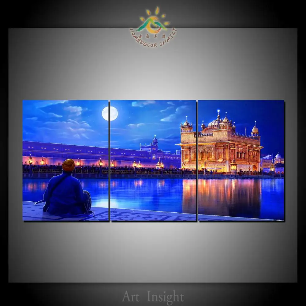 3 Panel Golden temple Wall Art Prints on Canvas Modern Pop Art Posters