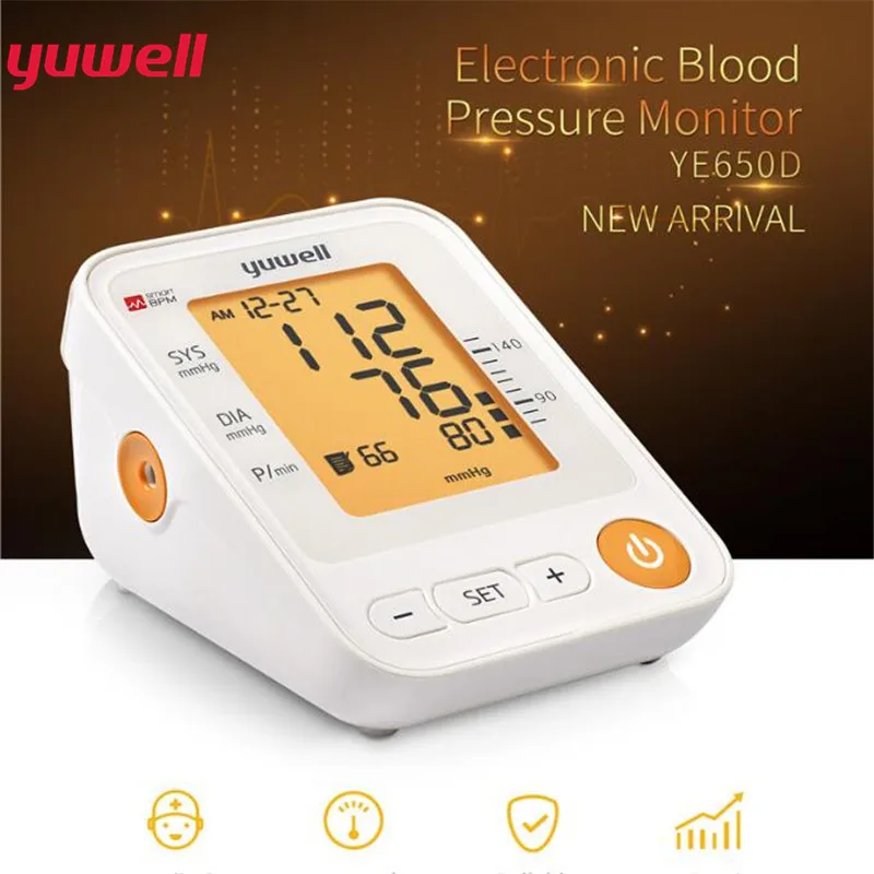Yuwell 650D Монитор артериального давления, ЖК-цифровой датчик частоты сердечных сокращений, измерение Автоматический монитор, оборудование для домашнего здоровья
