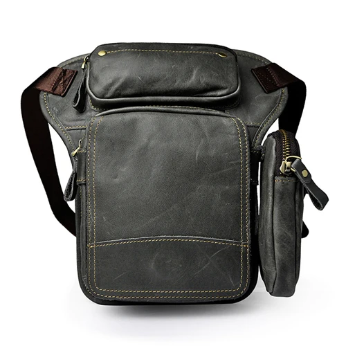 Винтажная Мужская поясная сумка из натуральной кожи, сумка на плечо из воловьей кожи, мужские сумки через плечо, дорожная сумка на пояс, чехол для телефона - Цвет: Deep Gray