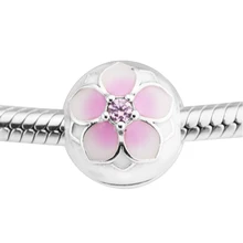 Бусины для изготовления ювелирных изделий DIY Стерлинговое Серебро-ювелирные изделия Магнолия Блум с розовым CZ бусина Подвески Серебро 925 Berloque Perles Шарм