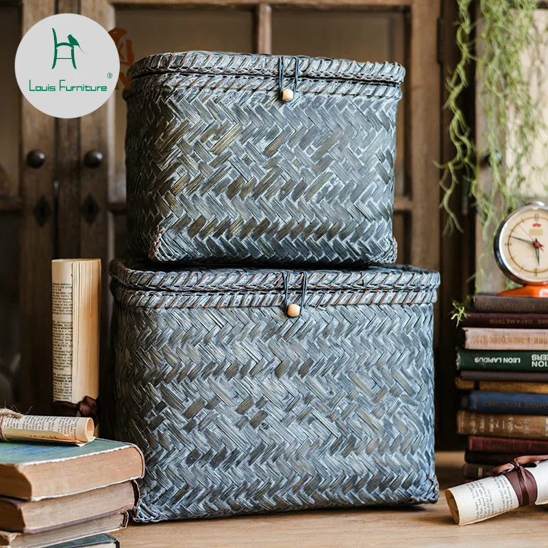 

Louis Fashion Bamboo Woven Basket Box Natural Material Hand Vietnam Imported Decoration Simplicity Republic of China