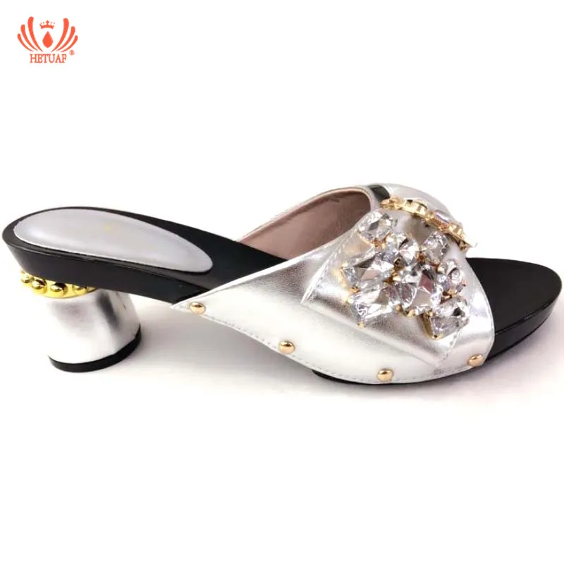 

New Arrival Silver Shoes Women Luxury 2019 Nigerian Women Wedding Slipper Luxury Sandals Women African Party Pumps High Heels