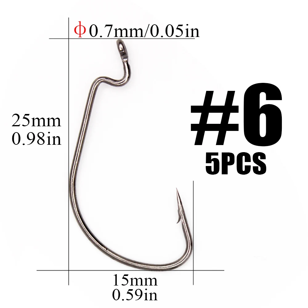 5 шт./лот B-11 5/0#-6# черный офсетный крючок под червя рыболовная крюковая рукоятка червь острый крючкообразный крючок сила владельца - Цвет: 6