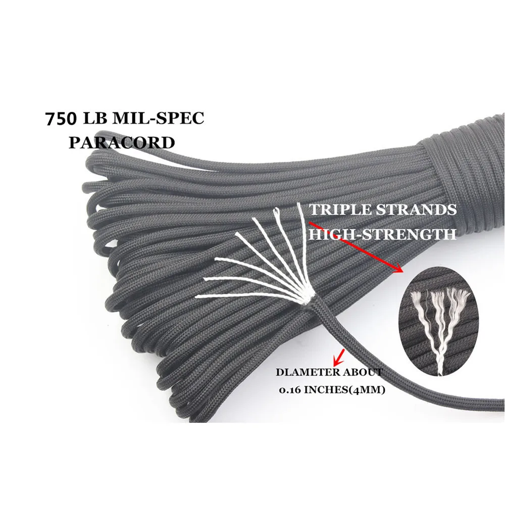 Campingsk 750LB Paracord المظلة الحبل الحبل حبل نوع 100Ft paracord 7 حبلا في الهواء الطلق تسلق التخييم بقاء المعدات