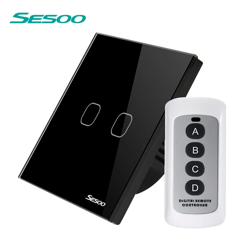 SESOO Smart Touch Switch 2 банда 1 способ SY2-02 дистанционное управление переключатели водонепроницаемый стекло панель чувствительный сенсорный настенный переключатель - Цвет: SY2-02-RFL Black