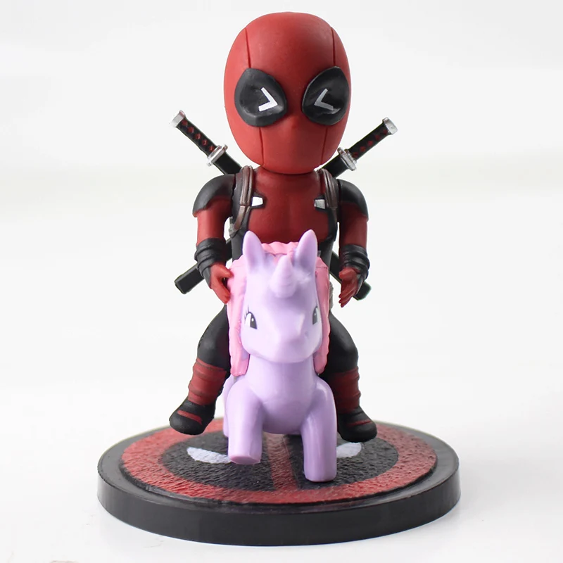 Us 1019 20 Off10cm Q Version Mini Deadpool Riding Unicorn Statue Pvc Cute Deadpool Model Figure Toys Decoration Doll Christmas Gift In Action