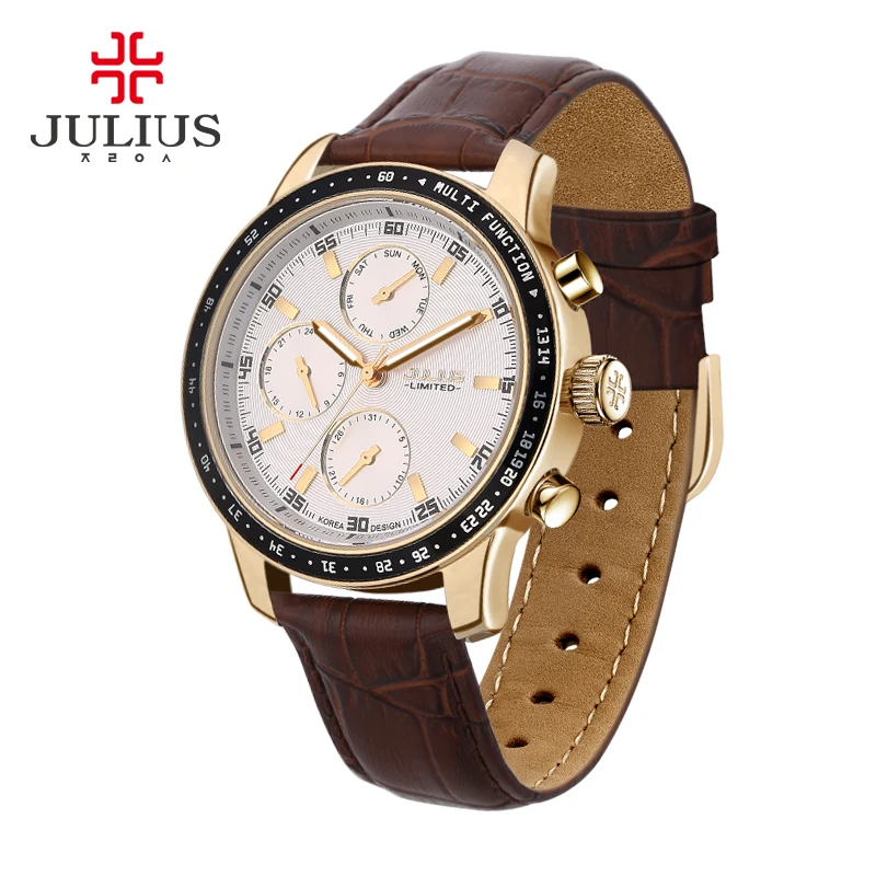 

JULIUS Fashion Erkek Saat Quartz Watch Men Fashion Casual Waterproof Resistant Three Japanese Movement Week Calendar Box Gift