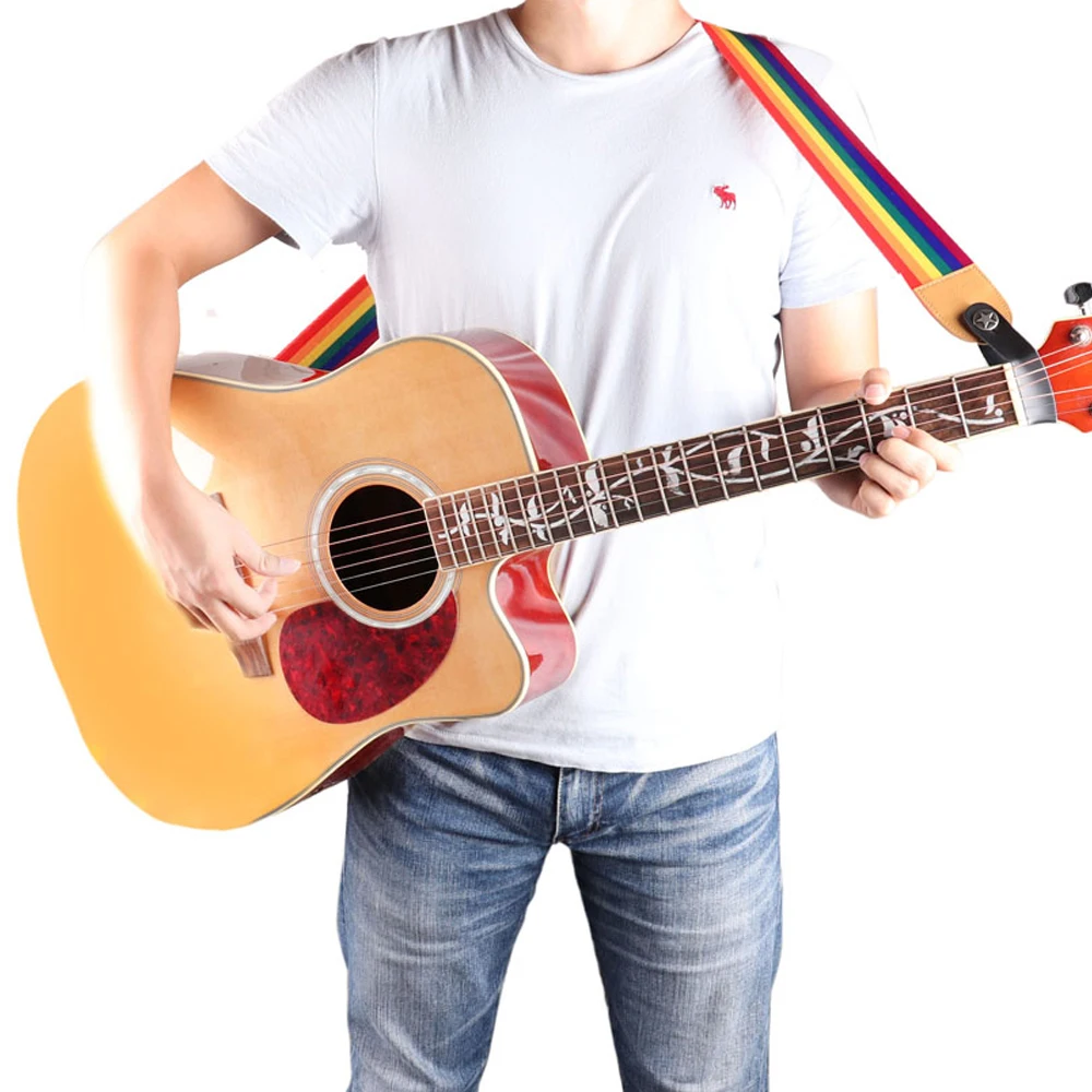 Регулируемый Радужный гитарный ремень для акустической электрогитары и бас многоцветный нейлоновый ремень для музыкальных инструментов аксессуары