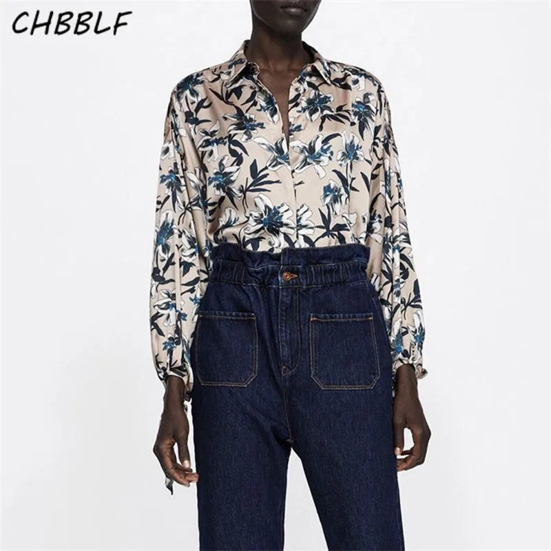 

CHBBLF women vintage floral print blouses bow tie long sleeve shirts female casual tops blusas NJN1258