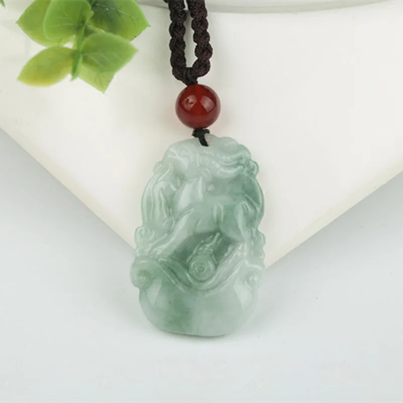 Pendant Necklace Burma Jadeite Hand Carved Lucky Amulet Chinese Zodiac for Men Women