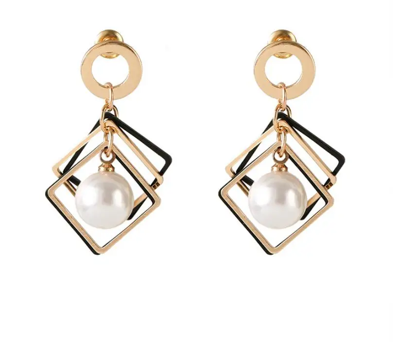 

women's fashion statement Square Pearl earrings Geometric Round Earring for wedding party Christmas gift wholesale