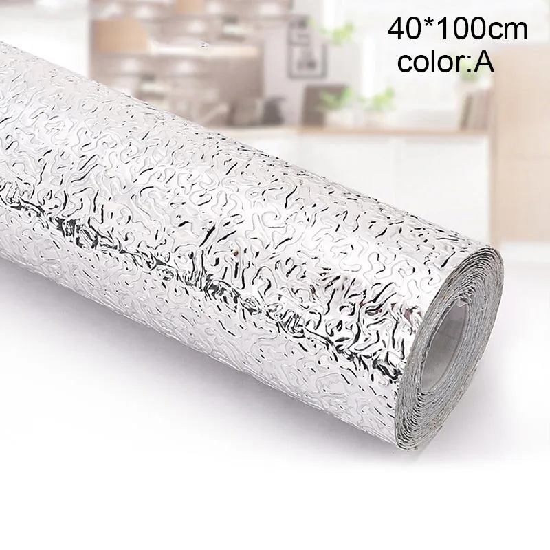Kitchen Wall Sticker Aluminum Foil Waterproof Removable Self Adhesive Oil Proof Wallpaper UD88